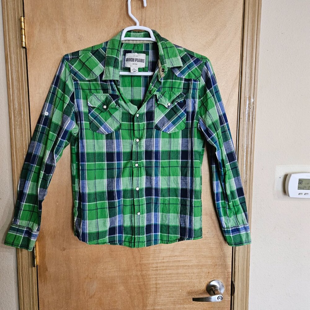 Ditch Plains Plaid Shirt L  Snap Button